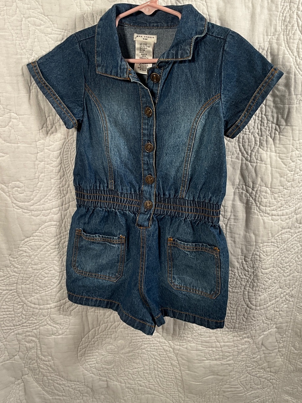 Max Studio Dark Blue Denim Short Sleeve Romper